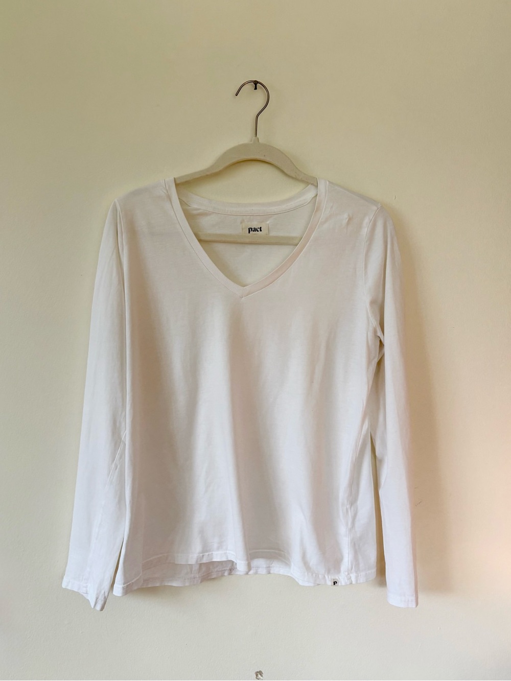 Pact White V-Neck Long Sleeve Tee